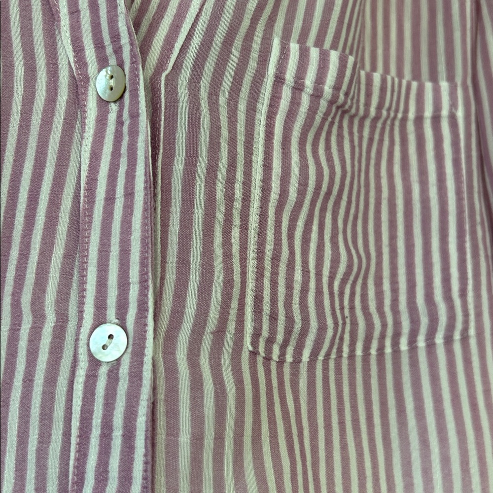 Zac & Rachel Ombre Stripe Purple Blouse Sz L w MEASUREMENTS Roll Tabs in Sleeves - Picture 4 of 11